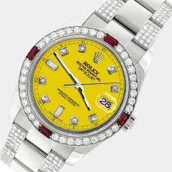 Rolex Custom Yellow 4.5CT Diamond Stainless Steel Datejust 116200 Automatic Men's Wristwatch 36 mm