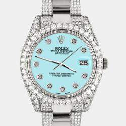 Rolex Custom Aqua Blue 10.3ct Diamond Stainless Steel Datejust II 116300 Automatic Men's Wristwatch 41 mm