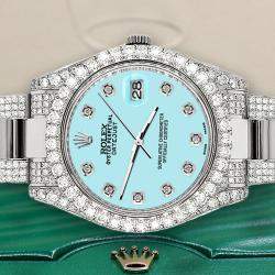 Rolex Custom Aqua Blue 10.3ct Diamond Stainless Steel Datejust II 116300 Automatic Men's Wristwatch 41 mm