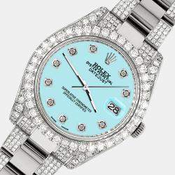 Rolex Custom Aqua Blue 10.3ct Diamond Stainless Steel Datejust II 116300 Automatic Men's Wristwatch 41 mm