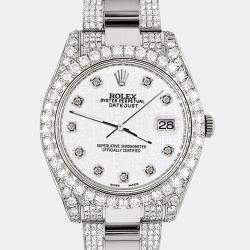 Rolex Custom White 10.3ct Diamond Stainless Steel Datejust II 116300 Automatic Men's Wristwatch 41 mm