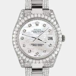 Rolex Custom White MOP 10.3ct Diamond Stainless Steel Datejust II 116300 Automatic Men's Wristwatch 41 mm