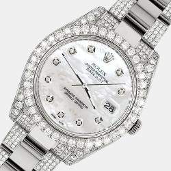 Rolex Custom White MOP 10.3ct Diamond Stainless Steel Datejust II 116300 Automatic Men's Wristwatch 41 mm