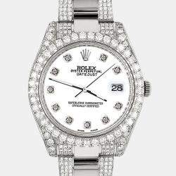 Rolex Custom White 10.3ct Diamond Stainless Steel Datejust II 116300 Automatic Men's Wristwatch 41 mm