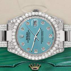 Rolex Custom Turquoise 10.3ct Diamond Stainless Steel Datejust II 116300 Automatic Men's Wristwatch 41 mm