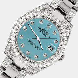 Rolex Custom Turquoise 10.3ct Diamond Stainless Steel Datejust II 116300 Automatic Men's Wristwatch 41 mm