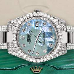 Rolex Custom Tahitian Blue 10.3ct Diamond Stainless Steel Datejust II 116300 Automatic Men's Wristwatch 41 mm
