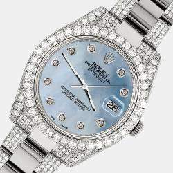 Rolex Custom Sky Blue MOP 10.3ct Diamond Stainless Steel Datejust II 116300 Automatic Men's Wristwatch 41 mm