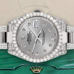 Rolex Custom Silver 10.3ct Diamond Stainless Steel Datejust II 116300 Automatic Men's Wristwatch 41 mm