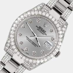 Rolex Custom Silver 10.3ct Diamond Stainless Steel Datejust II 116300 Automatic Men's Wristwatch 41 mm