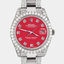 Rolex Custom Scarlet Red 10.3ct Diamond Stainless Steel Datejust II 116300 Automatic Men's Wristwatch 41 mm