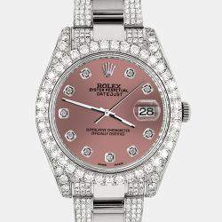 Rolex Custom Salmon 10.3ct Diamond Stainless Steel Datejust II 116300 Automatic Men's Wristwatch 41 mm