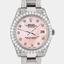 Rolex Custom Royal Pink MOP 10.3ct Diamond Stainless Steel Datejust II 116300 Automatic Men's Wristwatch 41 mm