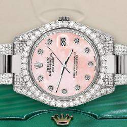 Rolex Custom Royal Pink MOP 10.3ct Diamond Stainless Steel Datejust II 116300 Automatic Men's Wristwatch 41 mm