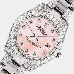 Rolex Custom Royal Pink MOP 10.3ct Diamond Stainless Steel Datejust II 116300 Automatic Men's Wristwatch 41 mm