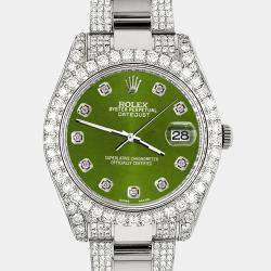 Rolex Custom Royal Green 10.3ct Diamond Stainless Steel Datejust II 116300 Automatic Men's Wristwatch 41 mm
