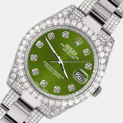 Rolex Custom Royal Green 10.3ct Diamond Stainless Steel Datejust II 116300 Automatic Men's Wristwatch 41 mm