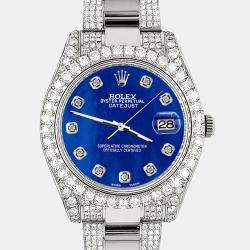 Rolex Custom Royal Blue MOP 10.3ct Diamond Stainless Steel Datejust II 116300 Automatic Men's Wristwatch 41 mm
