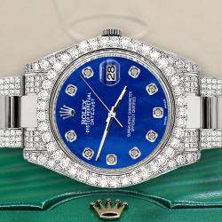 Rolex Custom Royal Blue MOP 10.3ct Diamond Stainless Steel Datejust II 116300 Automatic Men's Wristwatch 41 mm