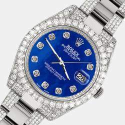 Rolex Custom Royal Blue MOP 10.3ct Diamond Stainless Steel Datejust II 116300 Automatic Men's Wristwatch 41 mm