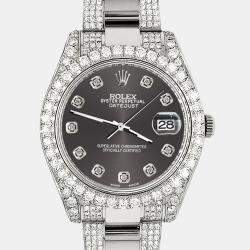 Rolex Custom Rhodium Grey 10.3ct Diamond Stainless Steel Datejust II 116300 Automatic Men's Wristwatch 41 mm