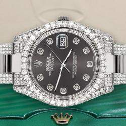 Rolex Custom Rhodium Grey 10.3ct Diamond Stainless Steel Datejust II 116300 Automatic Men's Wristwatch 41 mm