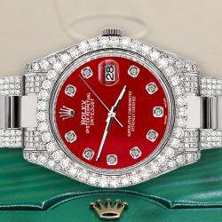 Rolex Custom Red MOP 10.3ct Diamond Stainless Steel Datejust II 116300 Automatic Men's Wristwatch 41 mm