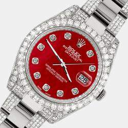 Rolex Custom Red MOP 10.3ct Diamond Stainless Steel Datejust II 116300 Automatic Men's Wristwatch 41 mm