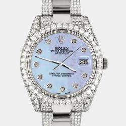 Rolex Custom Purple MOP 10.3ct Diamond Stainless Steel Datejust II 116300 Automatic Men's Wristwatch 41 mm
