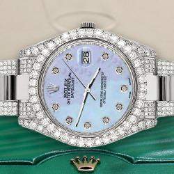 Rolex Custom Purple MOP 10.3ct Diamond Stainless Steel Datejust II 116300 Automatic Men's Wristwatch 41 mm
