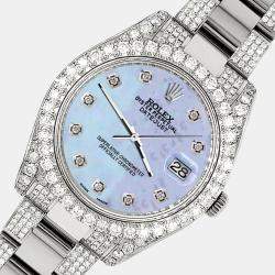 Rolex Custom Purple MOP 10.3ct Diamond Stainless Steel Datejust II 116300 Automatic Men's Wristwatch 41 mm