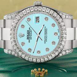 Rolex Custom Aqua Blue 4.5ct Diamond Stainless Steel Datejust II 116300 Automatic Men's Wristwatch 41 mm