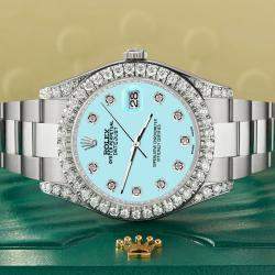 Rolex Custom Aqua Blue 4.5ct Diamond Stainless Steel Datejust II 116300 Automatic Men's Wristwatch 41 mm