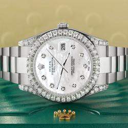 Rolex Custom White MOP 4.5ct Diamond Stainless Steel Datejust II 116300 Automatic Men's Wristwatch 41 mm