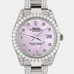 Rolex Custom Pink 4.5ct Diamond Stainless Steel Datejust II 116300 Automatic Men's Wristwatch 41 mm