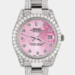 Rolex Custom Pink 4.5ct Diamond Stainless Steel Datejust II 116300 Automatic Men's Wristwatch 41 mm