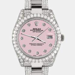 Rolex Custom Orchid Pink 4.5ct Diamond Stainless Steel Datejust II 116300 Automatic Men's Wristwatch 41 mm