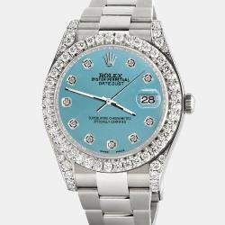 Rolex Custom Turquoise 4.5ct Diamond Stainless Steel Datejust II 116300 Automatic Men's Wristwatch 41 mm