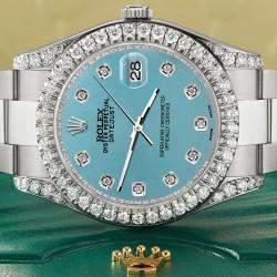 Rolex Custom Turquoise 4.5ct Diamond Stainless Steel Datejust II 116300 Automatic Men's Wristwatch 41 mm
