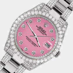 Rolex Custom Pink 4.5ct Diamond Stainless Steel Datejust II 116300 Automatic Men's Wristwatch 41 mm