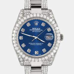 Rolex Custom Cobalt Blue 4.5ct Diamond Stainless Steel Datejust II 116300 Automatic Men's Wristwatch 41 mm