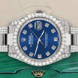 Rolex Custom Cobalt Blue 4.5ct Diamond Stainless Steel Datejust II 116300 Automatic Men's Wristwatch 41 mm