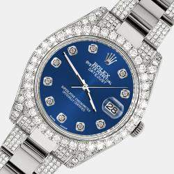 Rolex Custom Cobalt Blue 4.5ct Diamond Stainless Steel Datejust II 116300 Automatic Men's Wristwatch 41 mm