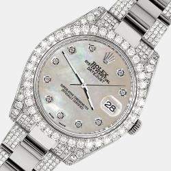 Rolex Custom Champagne MOP 4.5ct Diamond Stainless Steel Datejust II 116300 Automatic Men's Wristwatch 41 mm