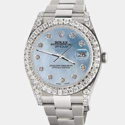 Rolex Custom Sky Blue MOP 4.5ct Diamond Stainless Steel Datejust II 116300 Automatic Men's Wristwatch 41 mm