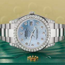 Rolex Custom Sky Blue MOP 4.5ct Diamond Stainless Steel Datejust II 116300 Automatic Men's Wristwatch 41 mm