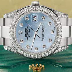 Rolex Custom Sky Blue MOP 4.5ct Diamond Stainless Steel Datejust II 116300 Automatic Men's Wristwatch 41 mm