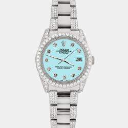 Rolex Custom Aqua Blue 5.9CT Diamond Stainless Steel Datejust 116200 Automatic Men's Wristwatch 36 mm