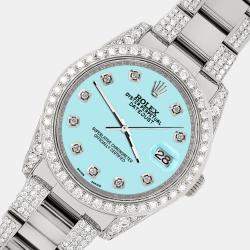 Rolex Custom Aqua Blue 5.9CT Diamond Stainless Steel Datejust 116200 Automatic Men's Wristwatch 36 mm