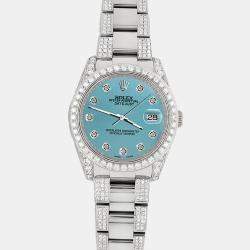 Rolex Custom Turquoise 5.9CT Diamond Stainless Steel Datejust 116200 Automatic Men's Wristwatch 36 mm